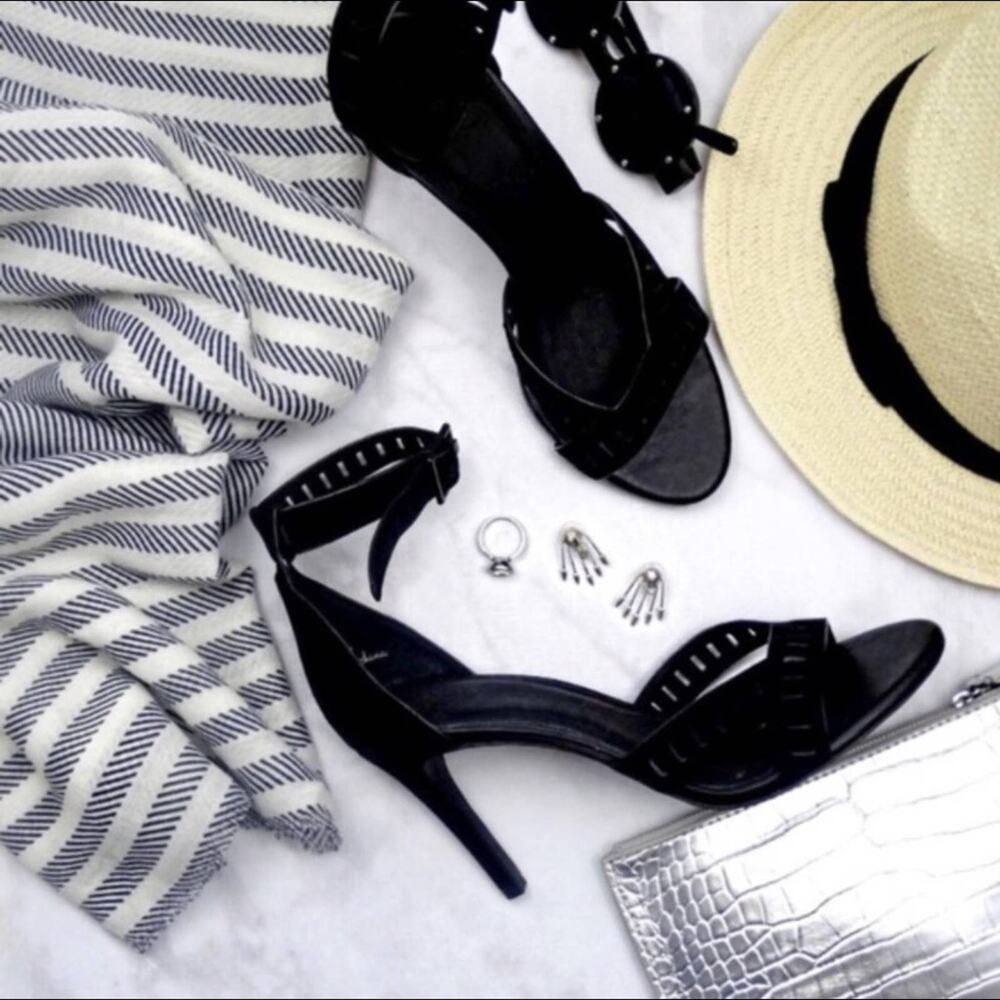 NWT Joie Black Suede Laser Cutout Heel Sandal